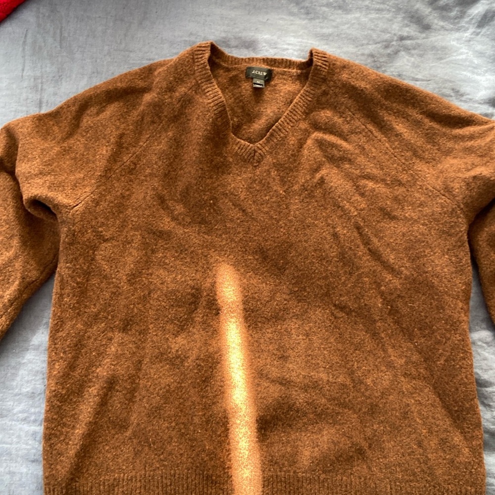 J. Crew Brown Lambswool V-neck Sweater - Cola Brown medium